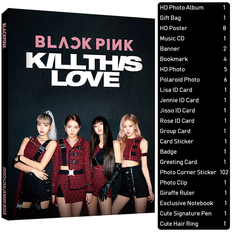 Модный KPOP BLACKPINK набор альбомов для фотографий, периферийные устройства, Подарочная сумка, черно-розовый фотоплакат, подарки для фанатов, Прямая