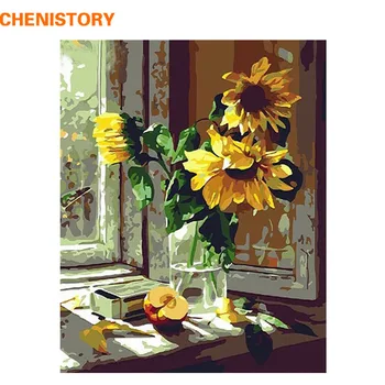 

CHENISTORY Flower On The Window DIY Paint On Canvas Painting By Numbers With Framed Acrylic Paint Kit Oil Painting Home Decor