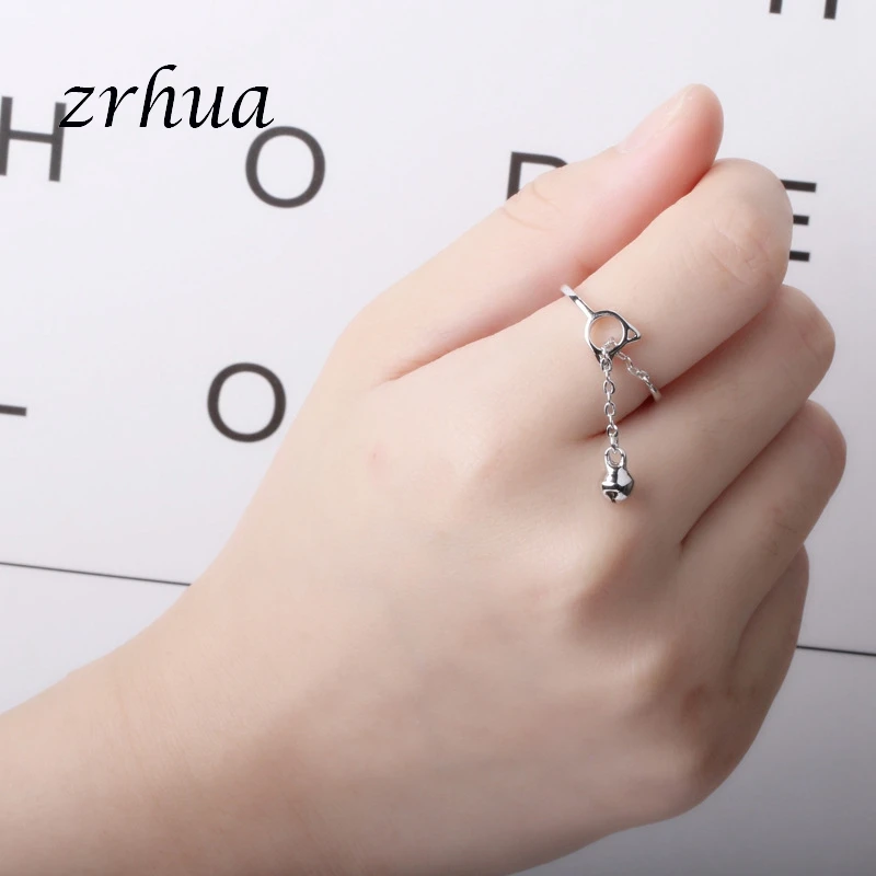 ZRHUA 925 пробы серебряные кольца в виде кошки для женщин ювелирные изделия красивые регулируемые Открытые Кольца для вечеринок подарок на день рождения кольцо на цепочке