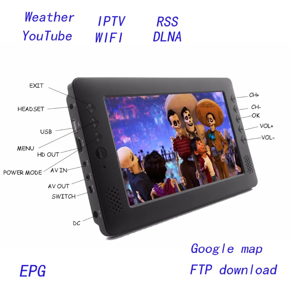 

wifi internet iptv rechargeable H.265 USB HD DVB T2 digital smart mini portable 9 inch led digital TV lcd television!
