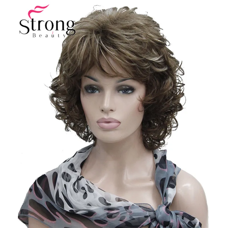 StrongBeauty короткие мягкие лохматый слоистых полный синтетический парик коричневым вьющиеся Для женщин синтетические парики
