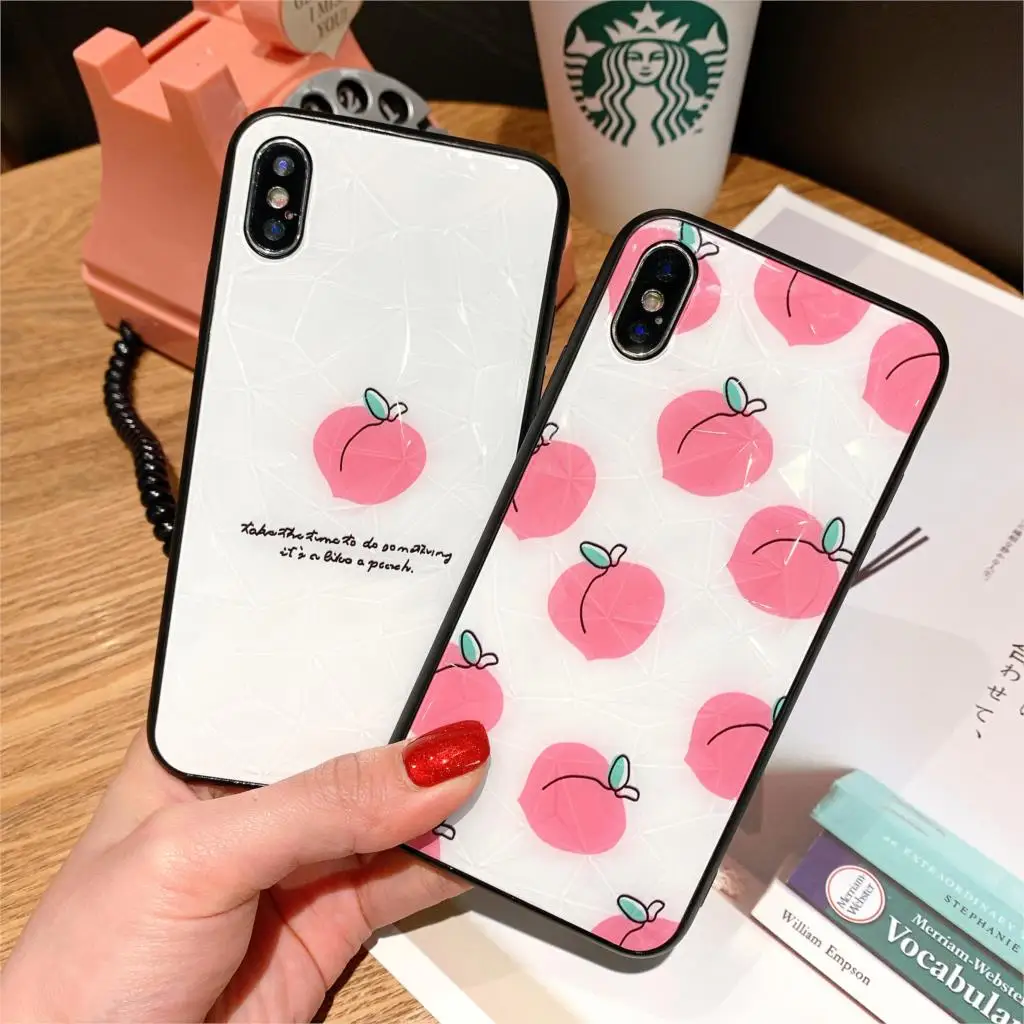 Summer Fruit Peach Funda Diamond Cameo Shell Phone Case for iphone 7 8 6 6S Plus 10 X XS Max Xr Cover Cute Capa Silicone Coque |