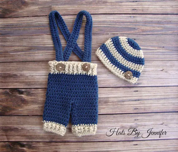 

Free shipping Crochet Newborn Outfit, Crochet Beanie & Suspenders Pants Set, Overalls Baby Photography Prop,MADE TO ORDER