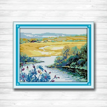 

Beautiful spring season wild river Scenery dmc 14CT 11CT counted cross stitch Needlework Set Embroidery kits Home decor