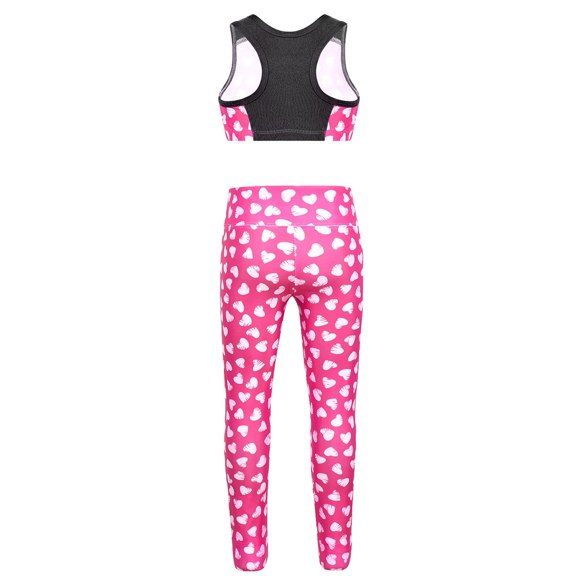 Kids Girls Gymnastics Leotards Dance Tanks Crop Top with Leggings Sweetheart Printed Color Block Sleeveless Racer Back Dancewear