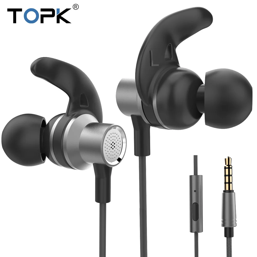 TOPK F04 Bass Stereo Sport Earbuds Earphones Wired Control With Built
