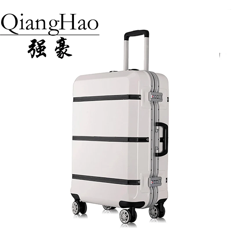 Чемодан на колесиках с усиленным корпусом чемодана 2" Carry On 24" 2" 28" проверенный багаж алюминиевая рама PC Shell багаж Дорожный чемодан на колесиках - Цвет: white