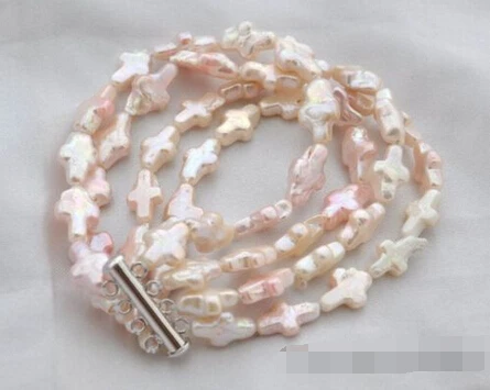 

FREE SHIPPING>>>@@ > 09423 4strands white pink Cross freshwater pearl bracelet