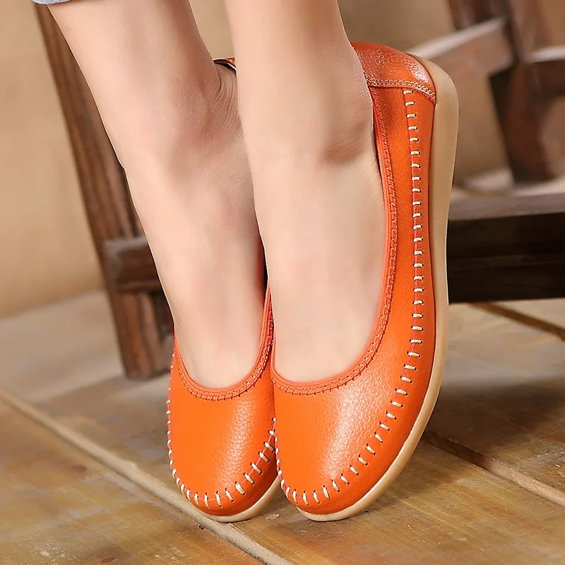 new 2014 women genuine leather shoes Women Flats ballet flats woman shoes flexible outdoor loafer slip