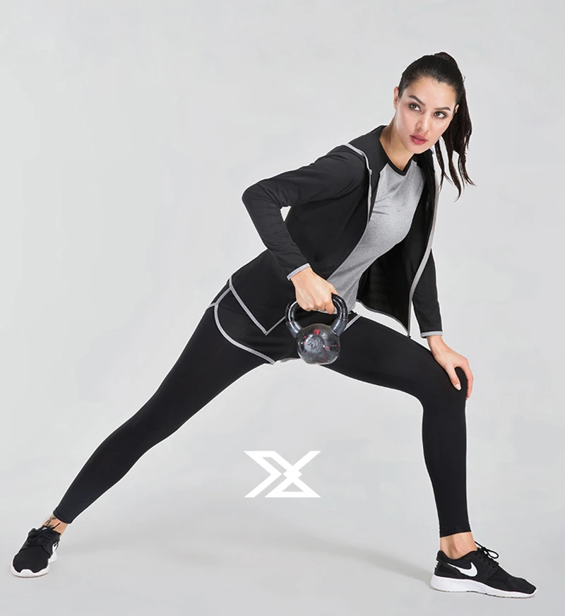 Fitness Set Leggings + hooded Clothing Workout Gym Sport Run Girl Slim Yoga Exercise Tight Bodybuilding 4pc