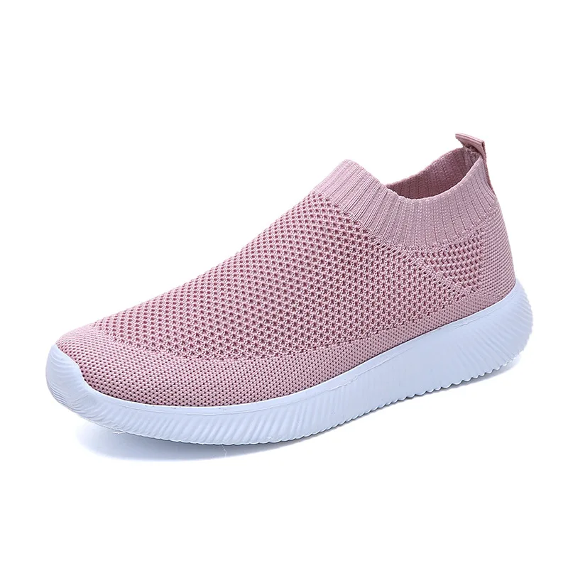 

2019 spring summer breathable mesh sneakers slip on platform knitting flats soft walking casual single shoes large size 35-43