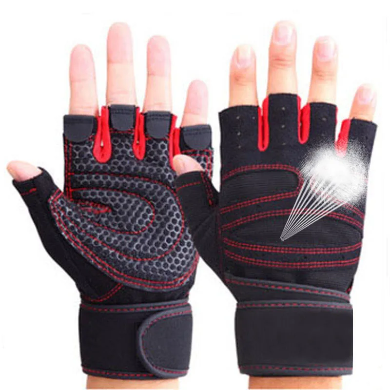 Sports Gym Gloves for Powerlifting Bodybuilding Training Exercise Men Weights Lifting Gloves Workout Gloves Gym Dumbbell Guantes - Цвет: gym red gloves