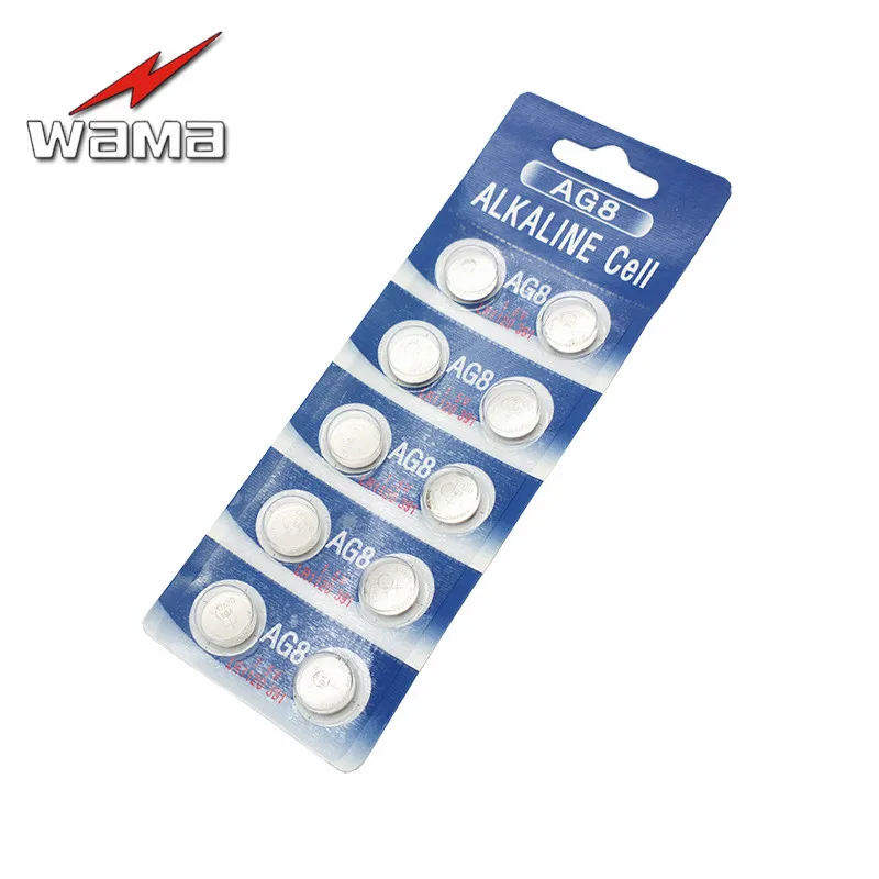 Щелочные кнопочные батарейки Wama AG8 LR1120 391 381 1 5 в оптом одноразовые для часов