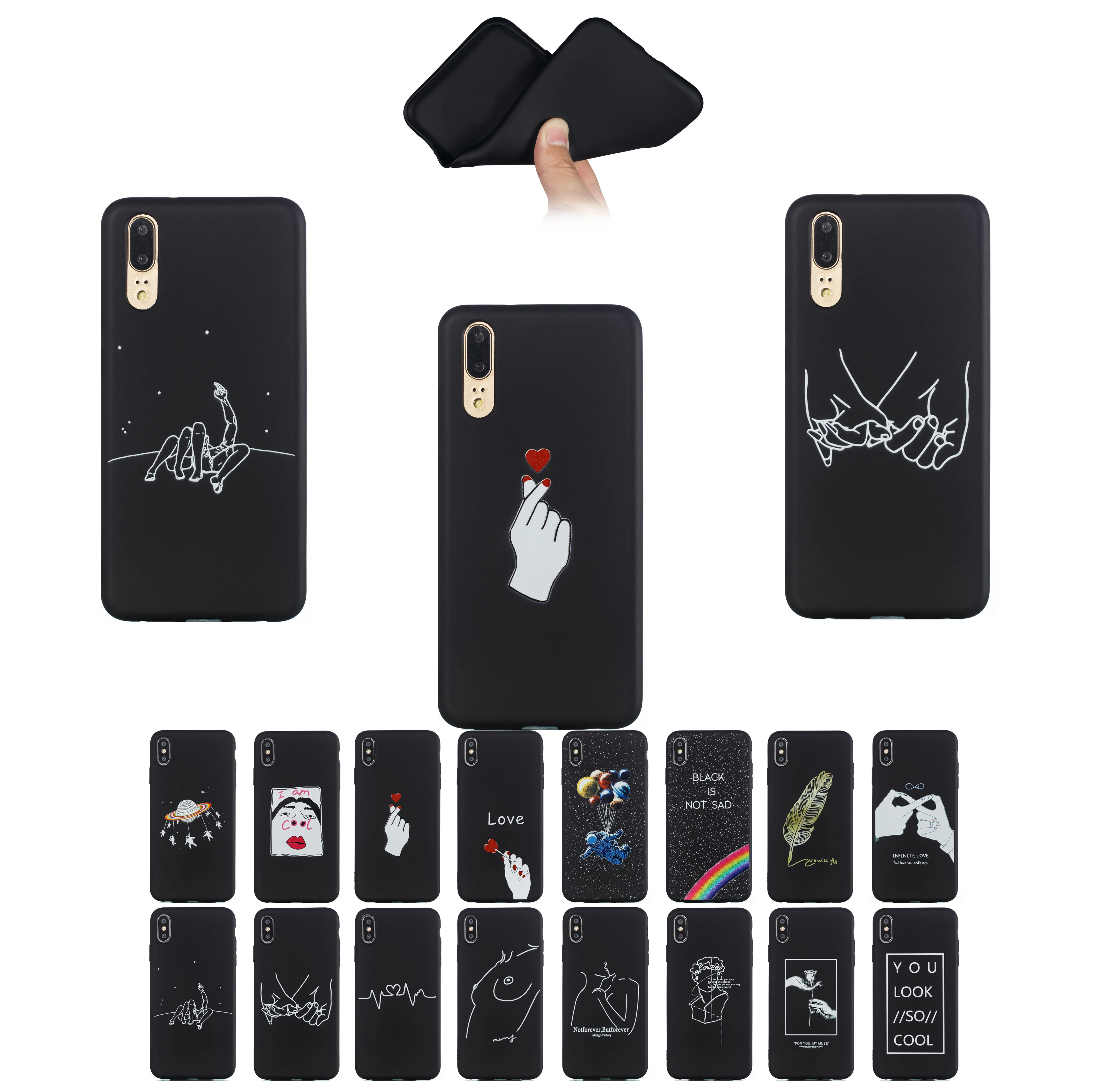 

TPU For Huawei P Smart P8 Lite 2017 P10 P20 P30 Pro Y5 Y6 Y7 Y9 Prime 2018 2019 Case Cool Style Black Matte Mobile Phone Bag