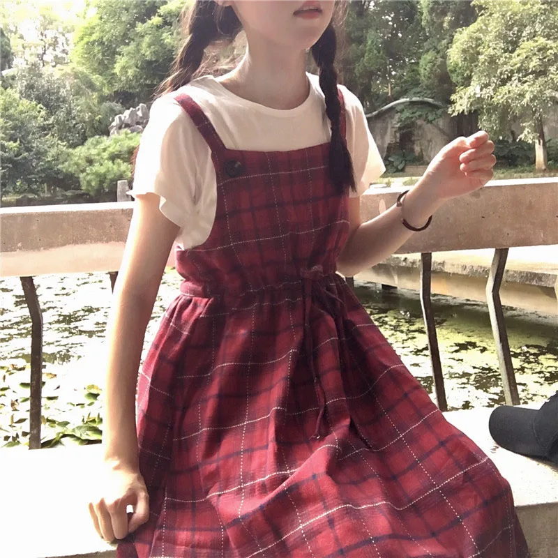 

Harajuku 2019 Summer Women's Wear Korean Version Students' Girls Loose Dresss Straps Long Dresss Waist Waist Dolls Long Dresss