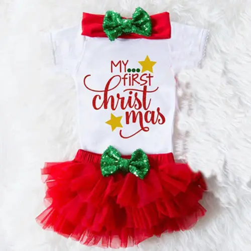 AU/комбинезон для новорожденных девочек с надписью «My First Christmas», боди+ шорты, одежда