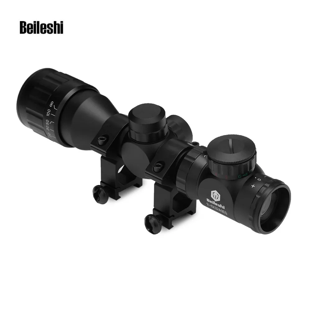 

2 - 6 x 32AOEG Riflescope Telescope Fast Optical Sight Tactical Reticle Scope For Tactical Hunting Gun With 20mm Rail Mount