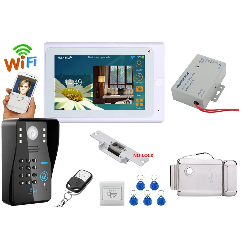 

Home set 7" TFT Wired / Wireless Wifi RFID Password Video Doorbell Intercom System IR-CUT HD1000TVL+Electric Lock