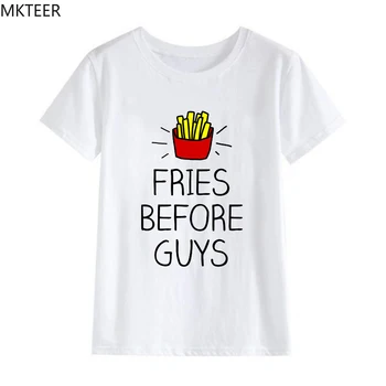 

French Fries Fashion Ladies Casual White T-shirt Short-sleeved O-neck Shirt T-shirt Printing T-shirt Summer Women's Clothing