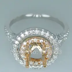Винтаж Круглый 6 мм одноцветное 18kt Установочное кольцо два тона бело-золотые золото, розовое золото Обручение Установочное кольцо sr290