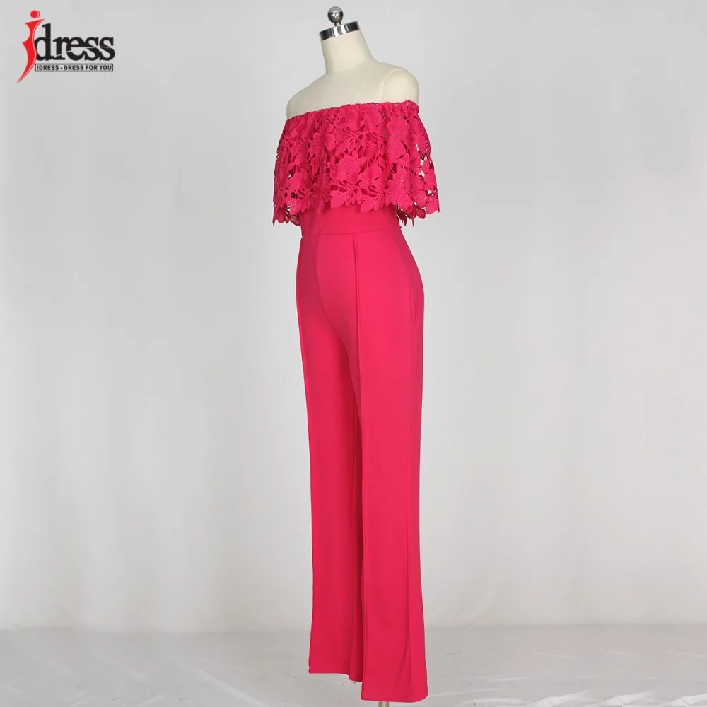 IDress Lace Crochet Rompers Women Jumpsuit Sexy Strapless Bodycon Jumpsuit Wide Leg Black White Yellow Long Pant Romper Overalls (8)