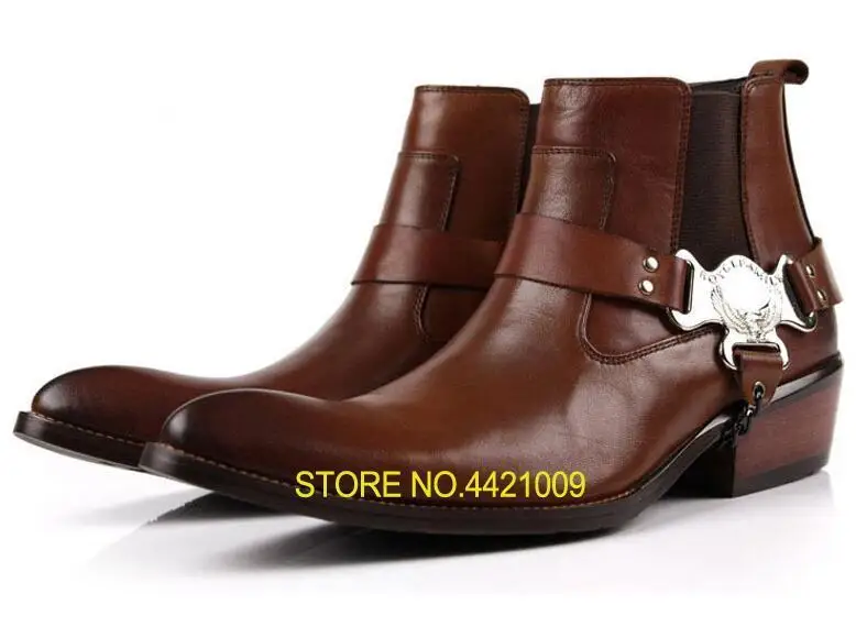 

Man Handmade Punk Shoes Genuine Leather Cowboy Men's Pointed Toe Chelsea Ankle Boots