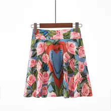 Европейская станция летняя новая юбка Женская высокая талия Большой размер ноутбук печать трапециевидная юбка модная повседневная Студенческая юбка