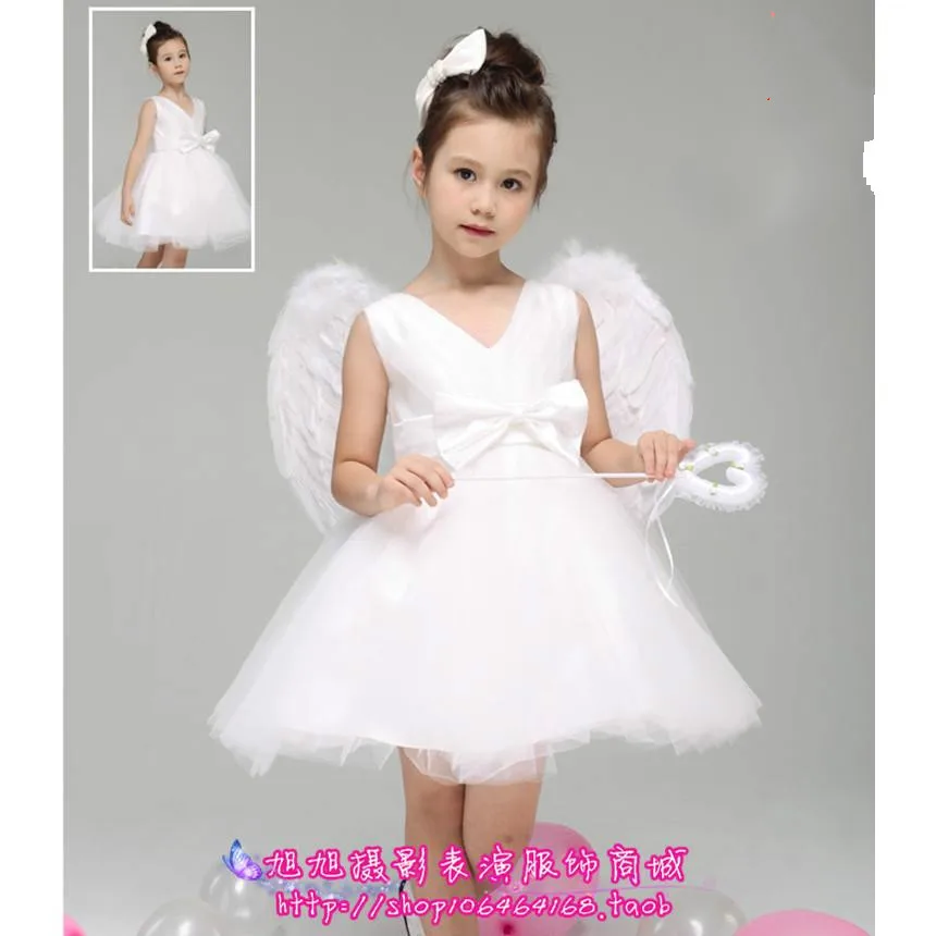 Little Angel Costume flower girl angel with wings tutu white woman bridesmaid dress veil
