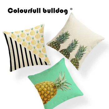 

Stripe Hello Summer Cushion Colorful Pineapple Pillows Country Style Gifts For Mom Throw Pillow Cover 45Cm Linen Personalized
