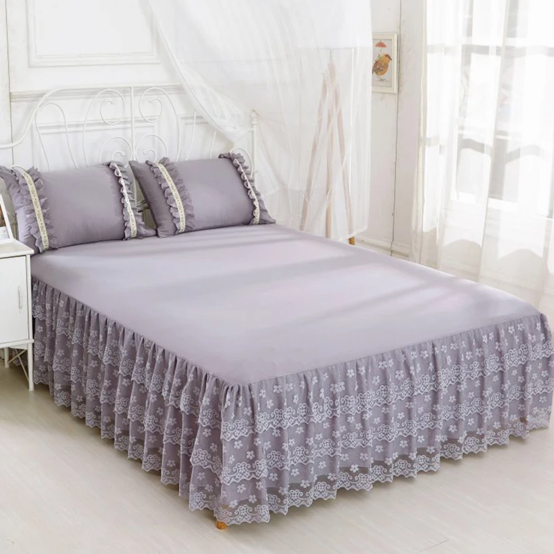 Grey Bed Cover Lace Bedspreads Bed Sheet Set Bed Skirt Set Lace Queen