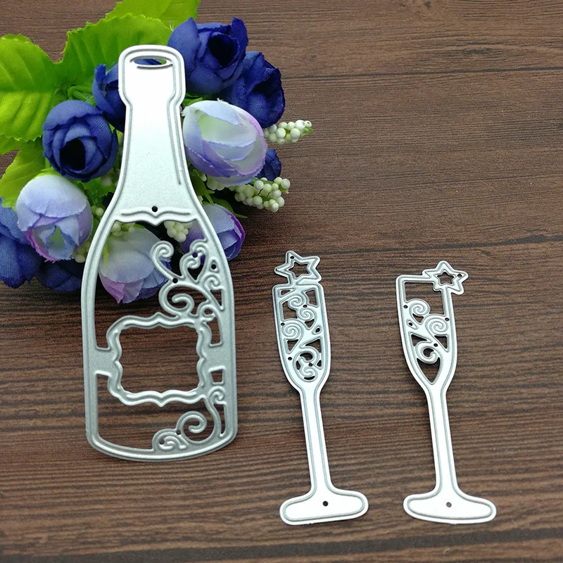

3x Wine Bottle Cup Metal Cutting Dies Stencil Scrapbooking Photo Album Card Paper Embossing Craft DIY
