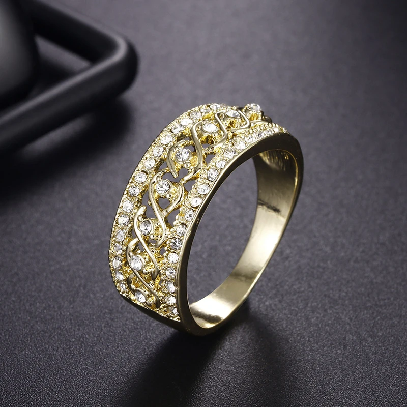 Женская мода, серебряное, желтое, золотое, два тона, полое, витая веревка, цепь, кольцо, круглая огранка, белый циркон, юбилейное кольцо, подарок Z4P113