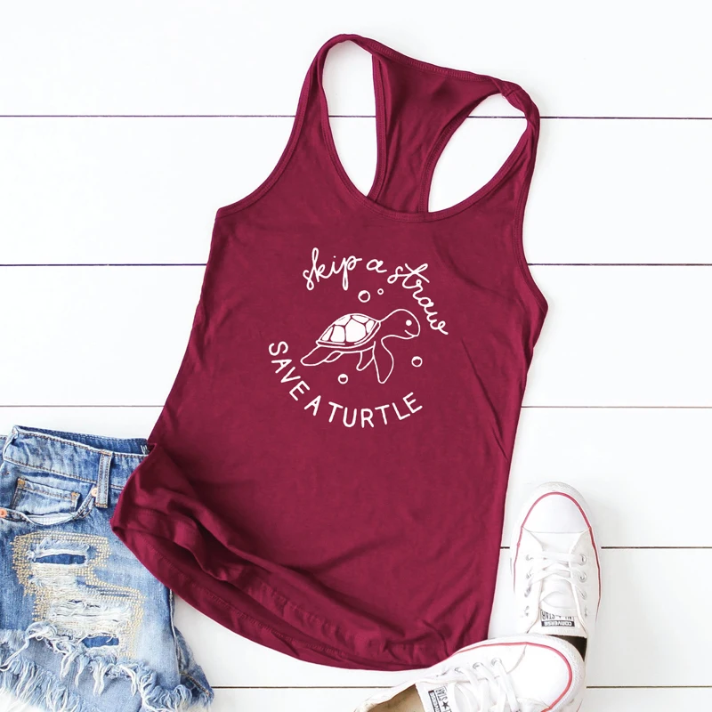 

Vest Skip A Straw Save A Turle Tank Tops Sexy Summer Sleeveless Shirt Racerback Graphic Tumblr Save Turle Clean Vest Shirt