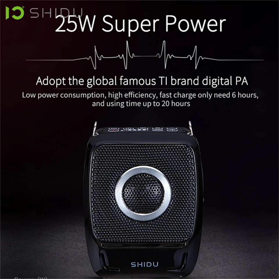 SHIDU 25W Portable Voice Amplifier Waterproof Mini Audio Speaker USB Lautsprecher With UHF Wireless