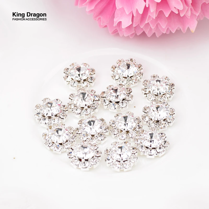  Xucus King Dragon Clear Rhinestone Buttons Sew On Flower Center  25MM 10PCS/Lot Shank Back Silver Color KD109