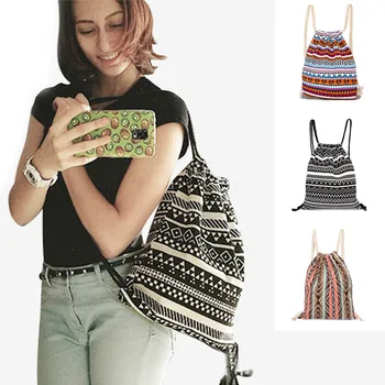 

HOBB Fashion Pumping Rope Backpack Ethnic Style Digital Printing Lady Bundle Mouth Package Double Shoulder Bag Sports 88 New