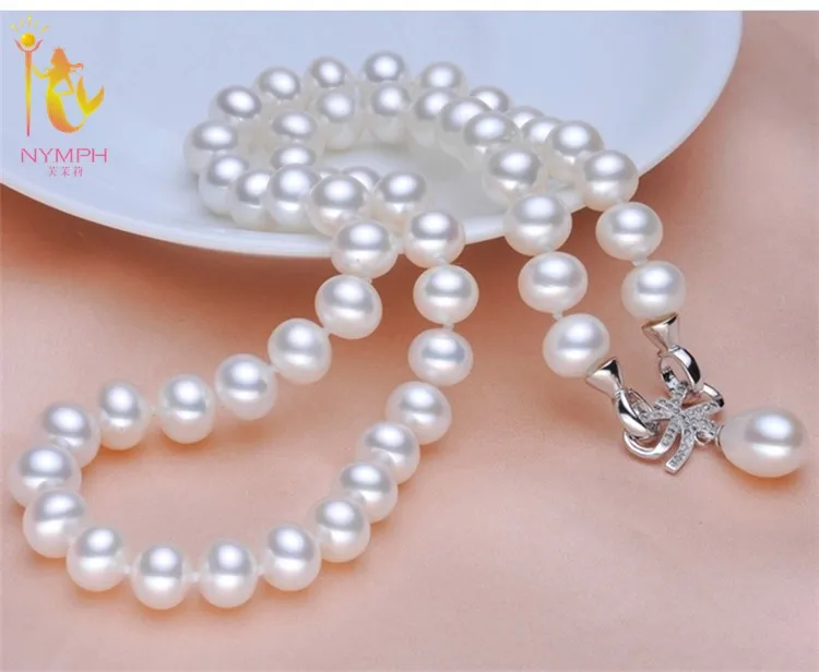 NYMPH ювелирные изделия натуральный около круглый пресноводный жемчуг ожерелья, AAAA, hige качество, 7,5-8,5 мм, лучший подарок для женщин