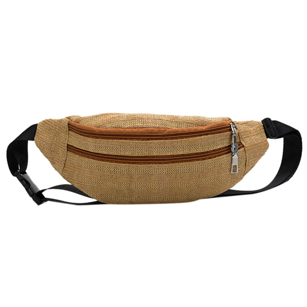 

MOLAVE Handbags straw bags women's men's new Fashion Neutral Outdoor Weaving Zipper Stripe Messenger handbag Chest Waist Bag9418