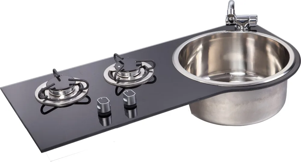 

Boat Caravan Camper 2 Buner LPG Gas Stove Hob and Sink Combo With Tempered Glass 790*375/340*150mm GR-216