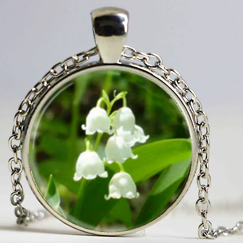 

Flower Glass Necklace Lily of the Valley Flower Photo Glass Dome Necklace Pendant Lily Necklace