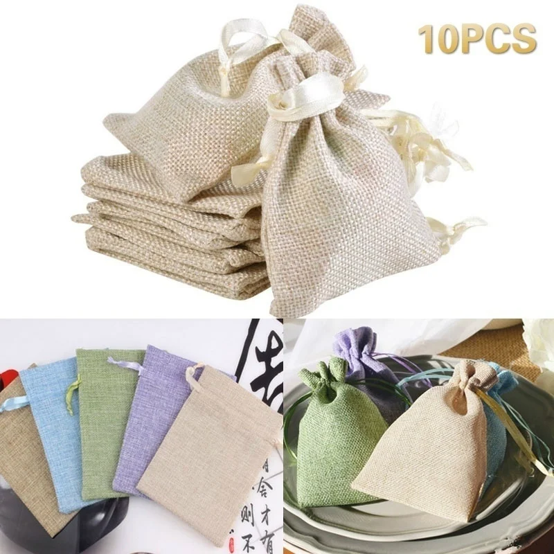 

10pcs Wedding Gift Bag Favor Jewelry Small Burlap Linen Jute Sack Pouch Bag Drawstring