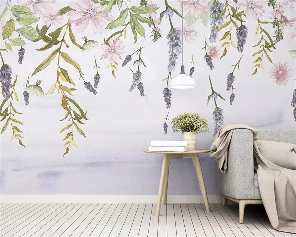 

beibehang 3D photo custom mural wallpaper Nordic simple small fresh green leaves floral watercolor style background wall