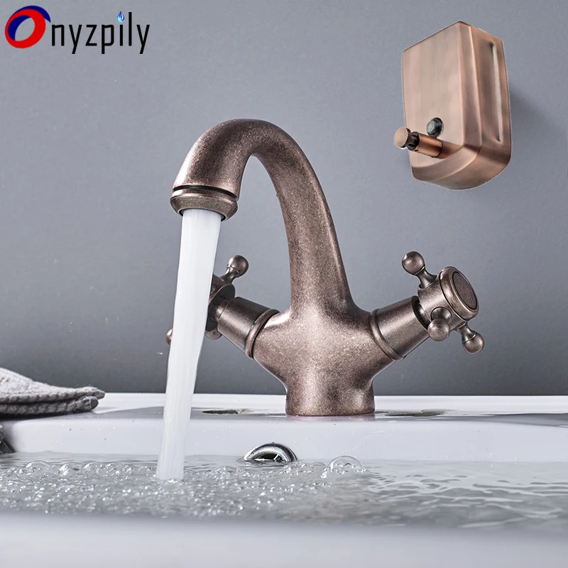 

Antique Bronze Bathroom Basin Faucet Plus Wall Mount Soap Dispenser 800ml Liquid Hand Soap Dispense