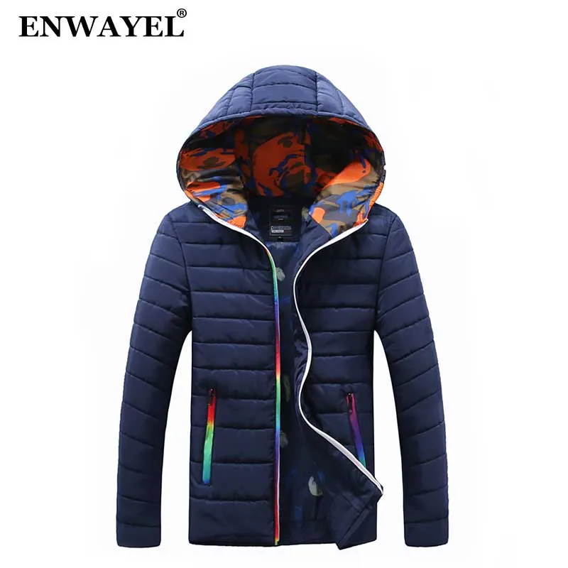 ENWAYEL Autumn Winter Hooded Jacket Men Parka Quilted