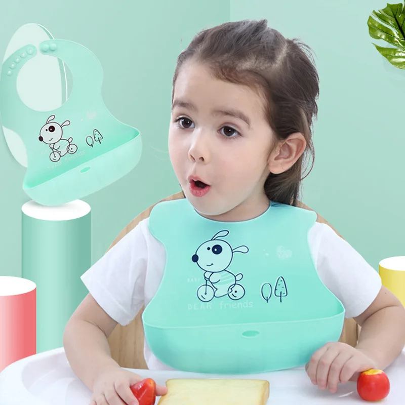 

Cartoon Prints Kids Silicone Bib Baby Bibs Children Adjustable Waterproof Bib Baby Boy Girl Feeding Tools Baby Stuff for Newborn