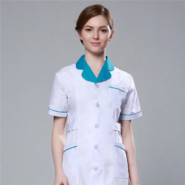 Womens Summer Nurse Dress White Medical Gown Lab Coat Long Hospital