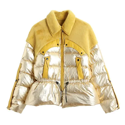 MLCRIYG, женский пуховик,, корейская мода, белый утиный пух, пальто для женщин, свободные, женские зимние куртки, теплые парки, одежда YQ323 - Цвет: Золотой