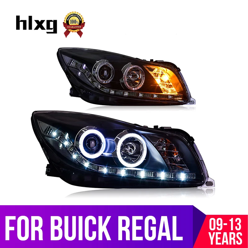 hlxg 2PCS Car Styling LED headlights for Buick regal 2009 2013 head lamp Lens Double Beam H7 HID