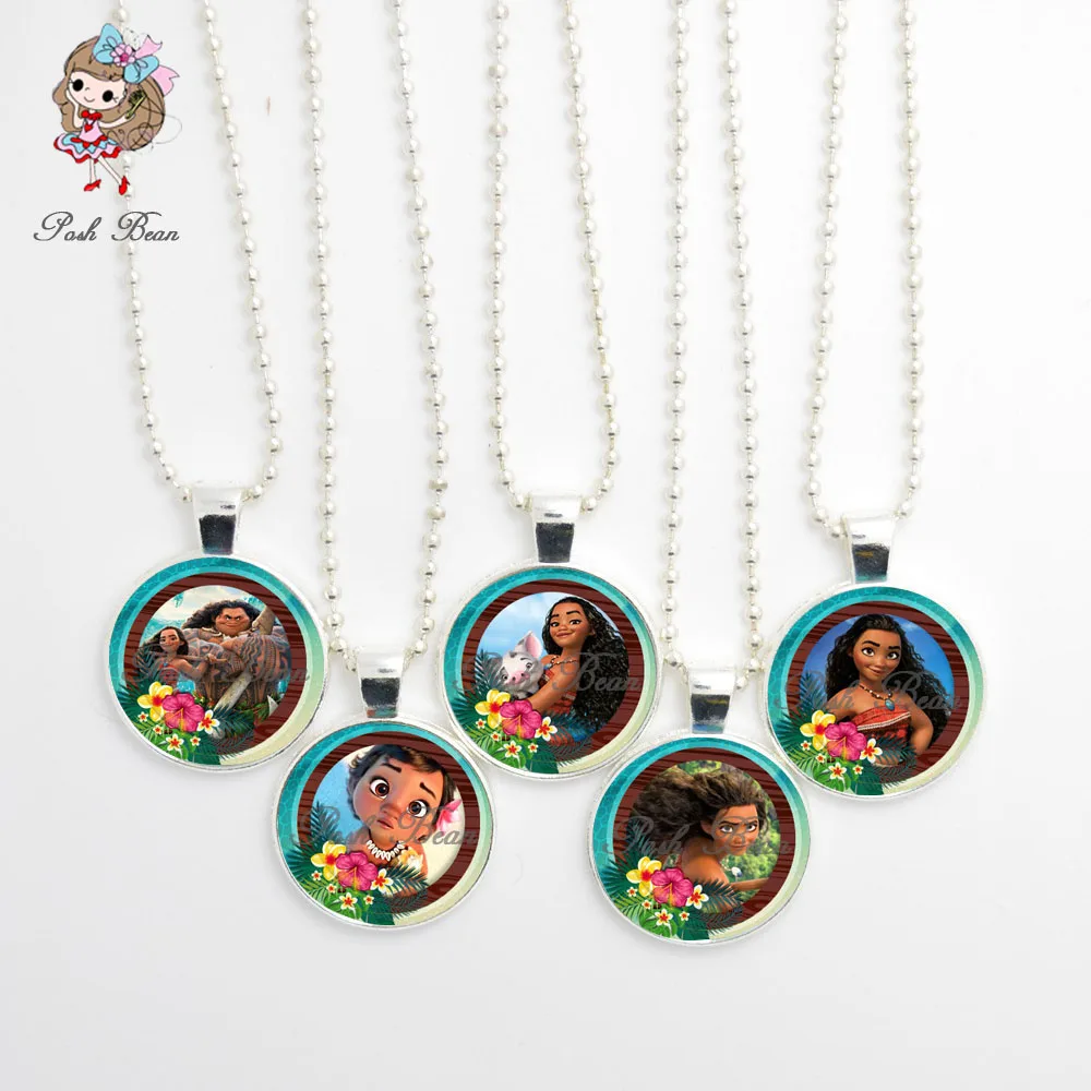 Moana Figures Pendant Necklace Handmade Girl Jewelry Glass Cabochon