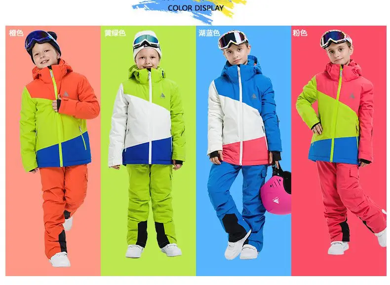 1 лыжный костюм для девочек детская одежда Зимний лыжный костюм ветрозащитные лыжные куртки+ штаны, детские брюки зимние лыжные и Сноубордические штаны